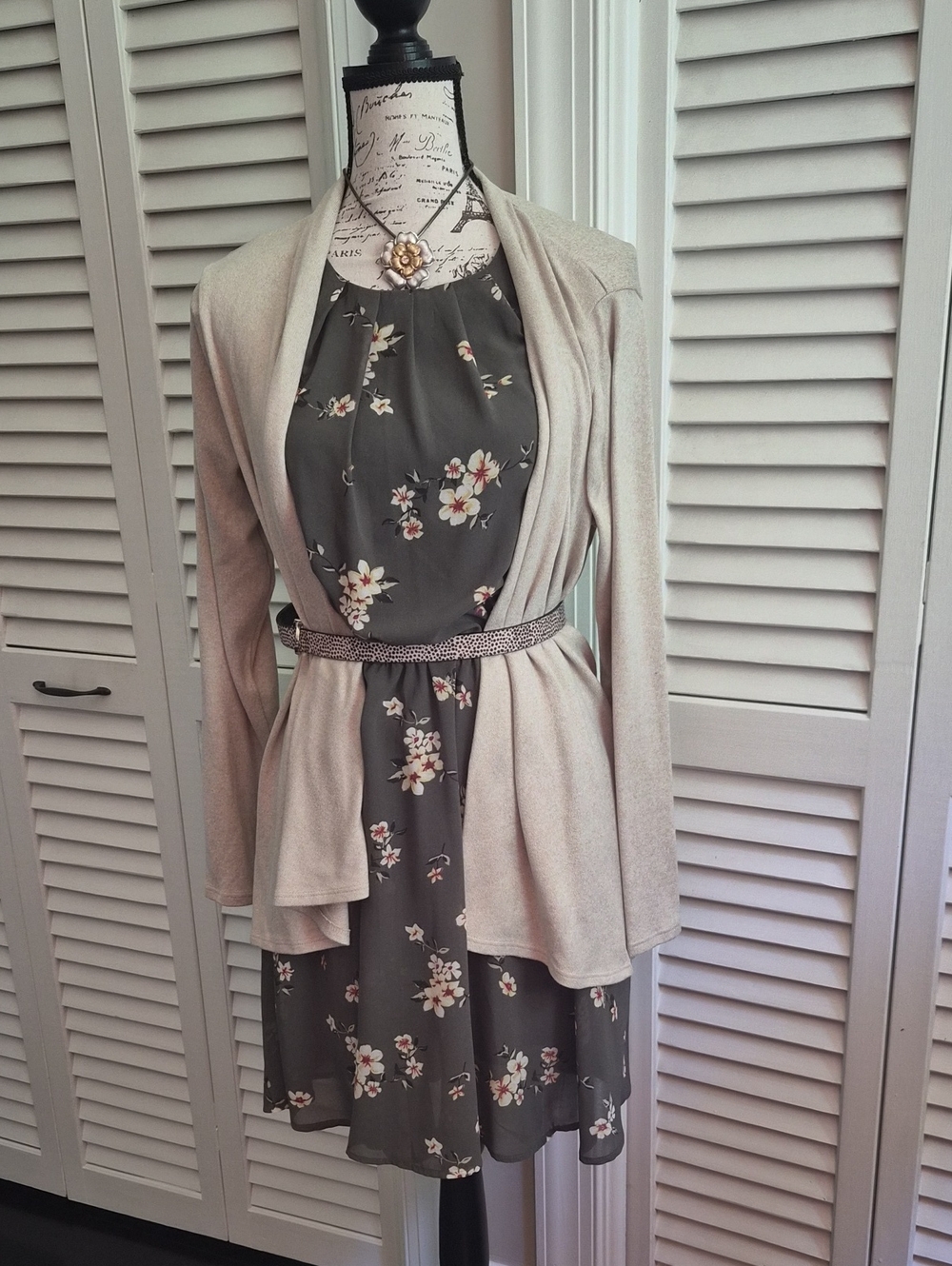 Dark Olive Floral Halter Dress